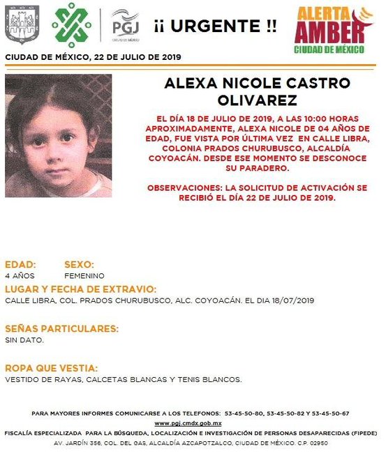 Foto Alerta Amber para localizar a Alexa Nicole Castro Olivarez