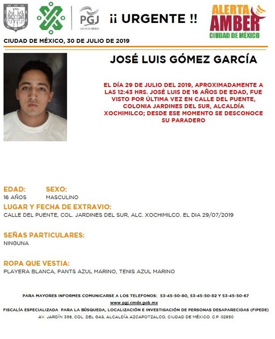 Foto Alerta Amber para localizar a José Luis Gómez García 30 julio 2019