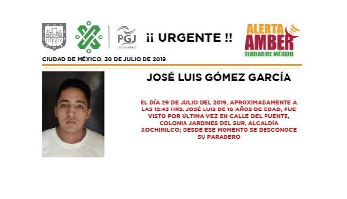 Foto Alerta Amber para localizar a José Luis Gómez García 30 julio 2019