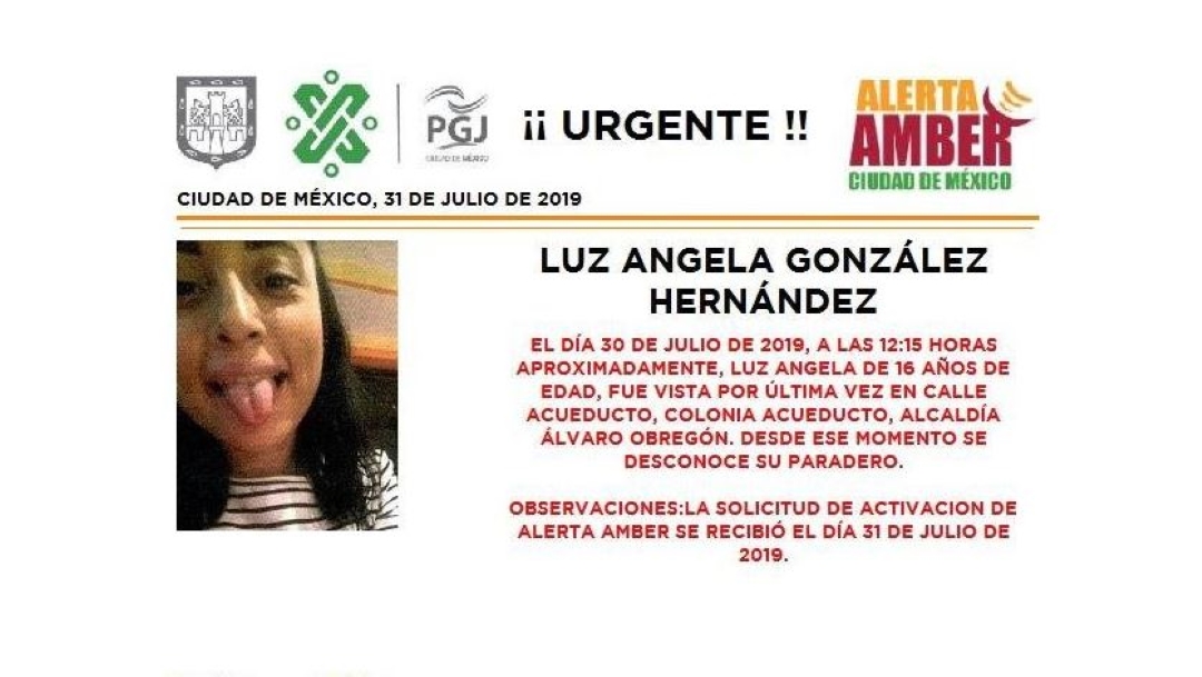 Alerta Amber: Ayuda a localizar a Luz Angela González Hernández
