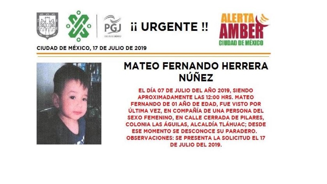 Alerta Amber: Ayuda a localizar a Mateo Fernando Herrera Núñez