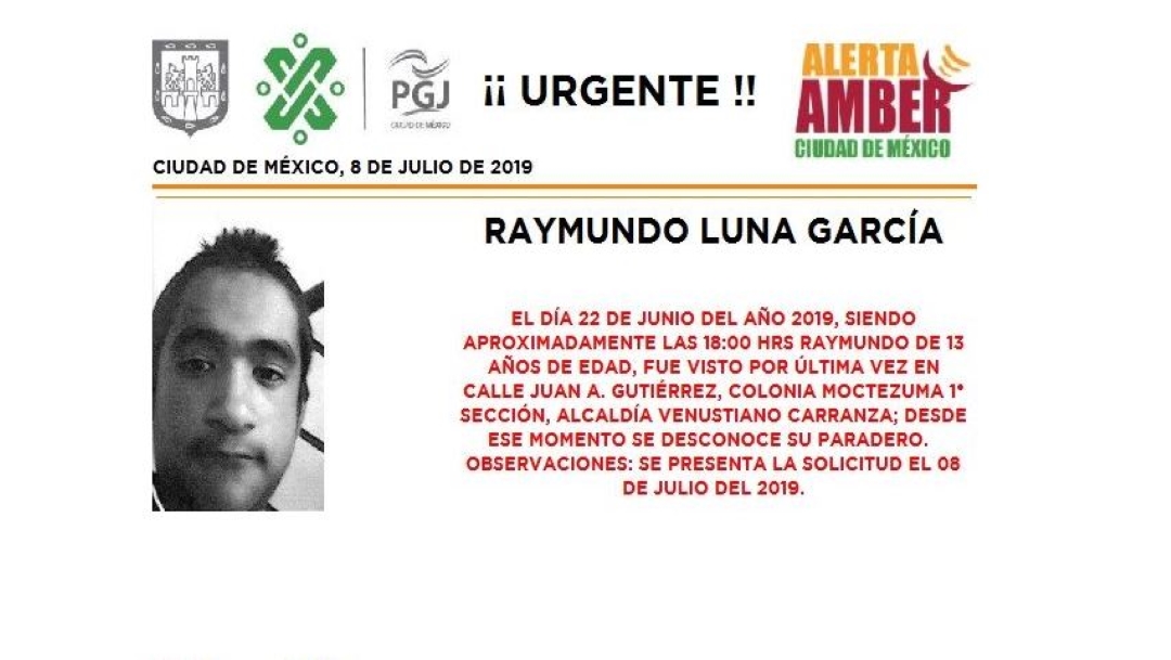Alerta Amber: Ayuda a localizar a Raymundo Luna García