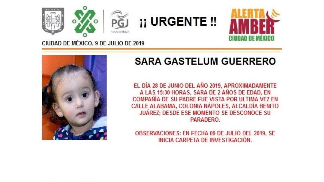 Foto Alerta Amber para localizar a Sara Gastelum Guerrero 9 julio 2019