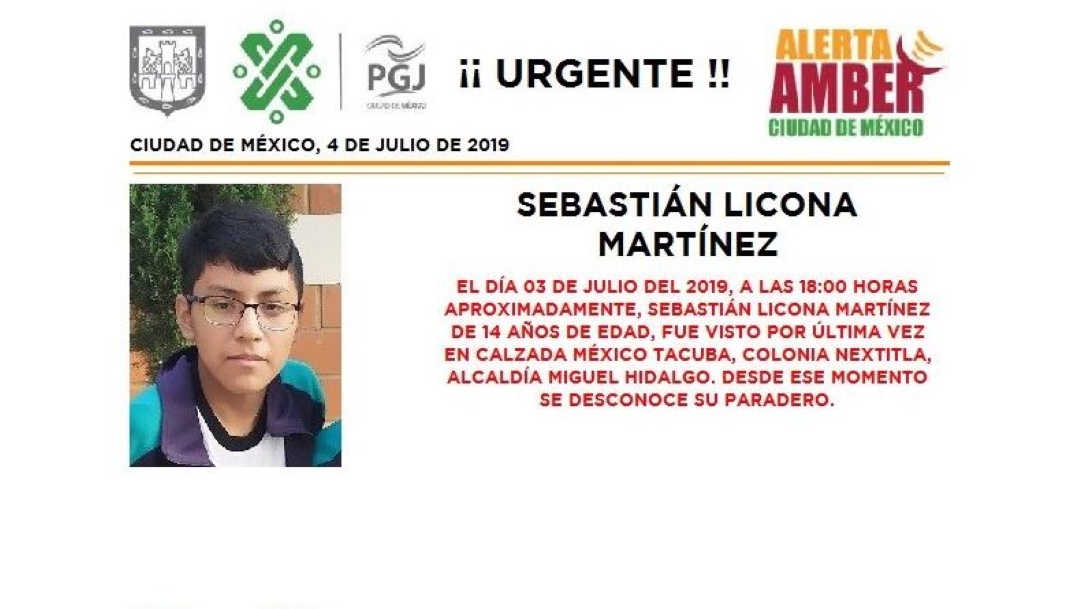 Alerta Amber: Ayuda a localizar a Sebastián Licona Martínez