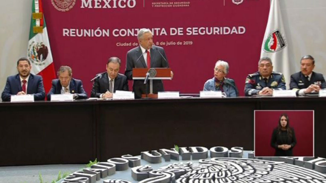 Foto: AMLO participa en reunión conjunta de seguridad, en Palacio Nacional, 8 de julio de 2019, Ciudad de México