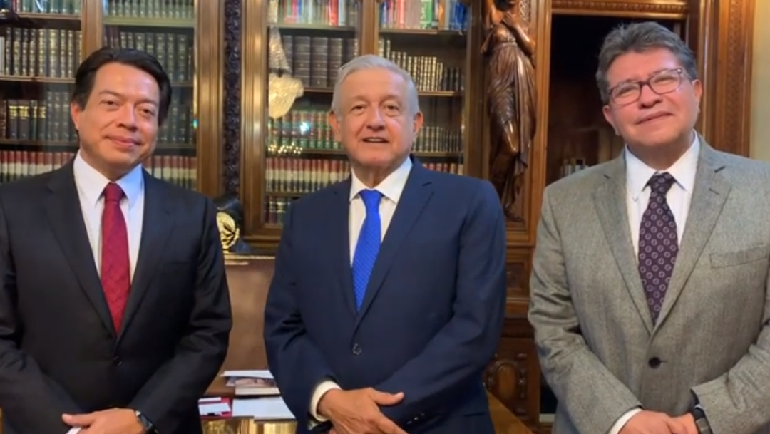 FOTO AMLO se reúne con Monreal y Delgado en Palacio Nacional (YouTube)