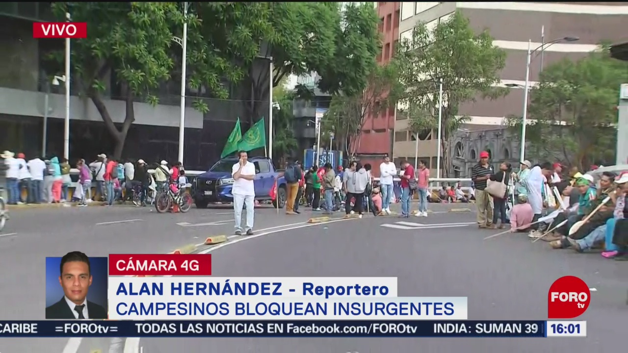 Campesinos bloquean avenida Insurgentes, CDMX