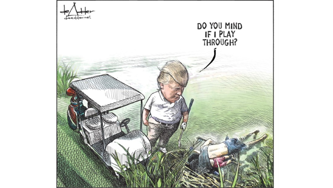 Foto: Caricatura de Michael de Adder sobre Trump y migrantes ahogados, 26 de junio de 2019, Canadá