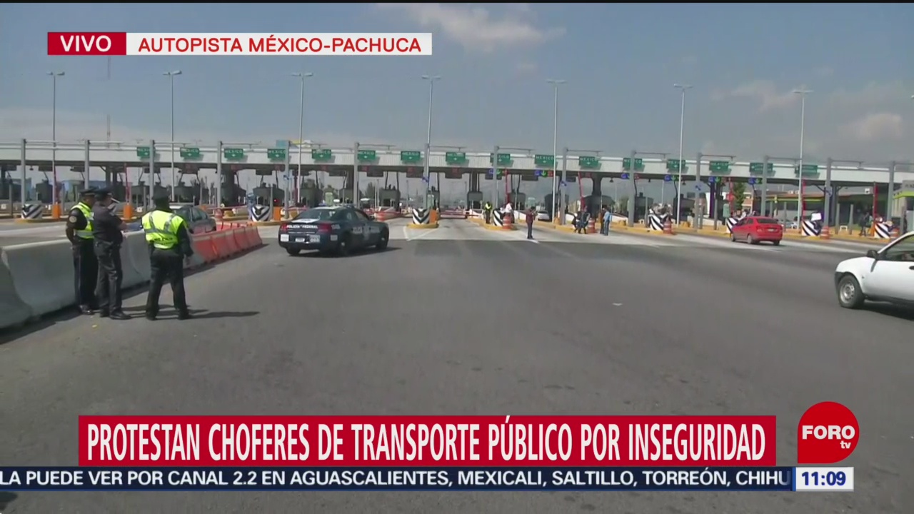 Choferes de transporte público protestan en la México-Pachuca