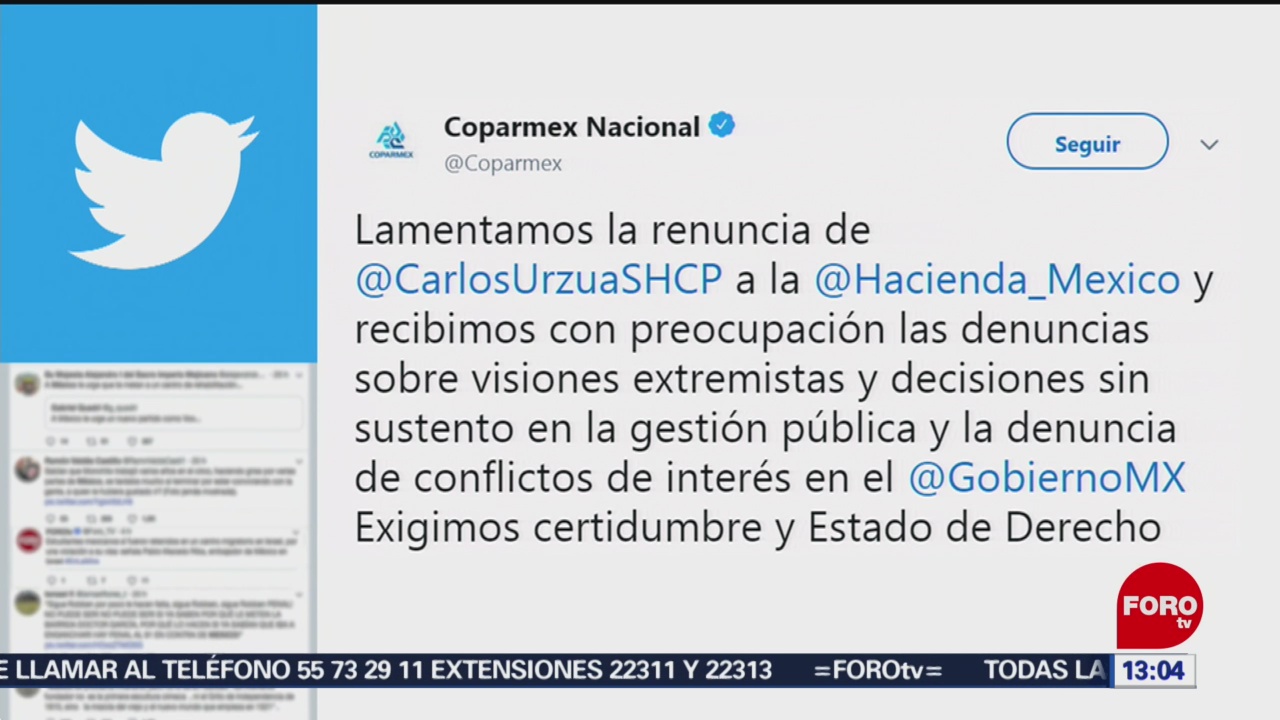 FOTO: Coparmex lamenta renuncia de Carlos Urzúa