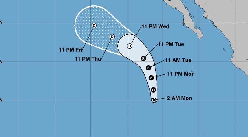 La madrugada de este lunes se ha formado la depresión tropical 5-E en el Océano Pacífico; hasta el momento no afecta al país. (NOAA)