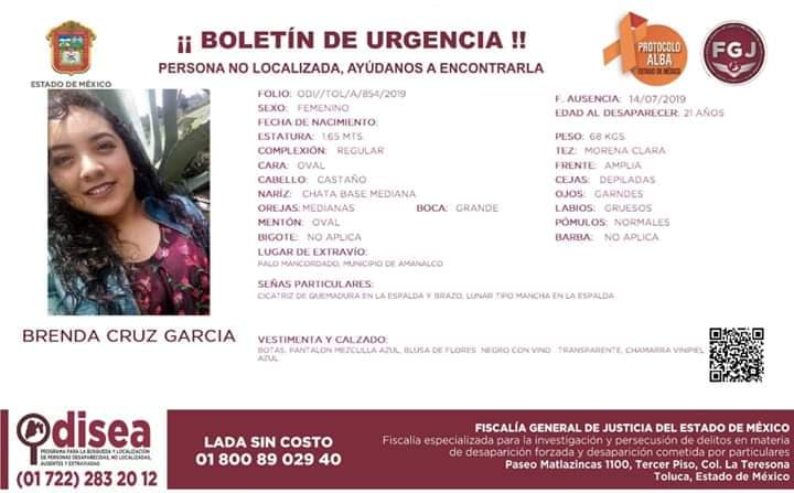Foto Halla cadáver de Brenda Cruz García, joven desaparecida en Amanalco 19 julio 2019