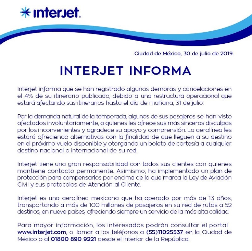 Comunicado de Interjet