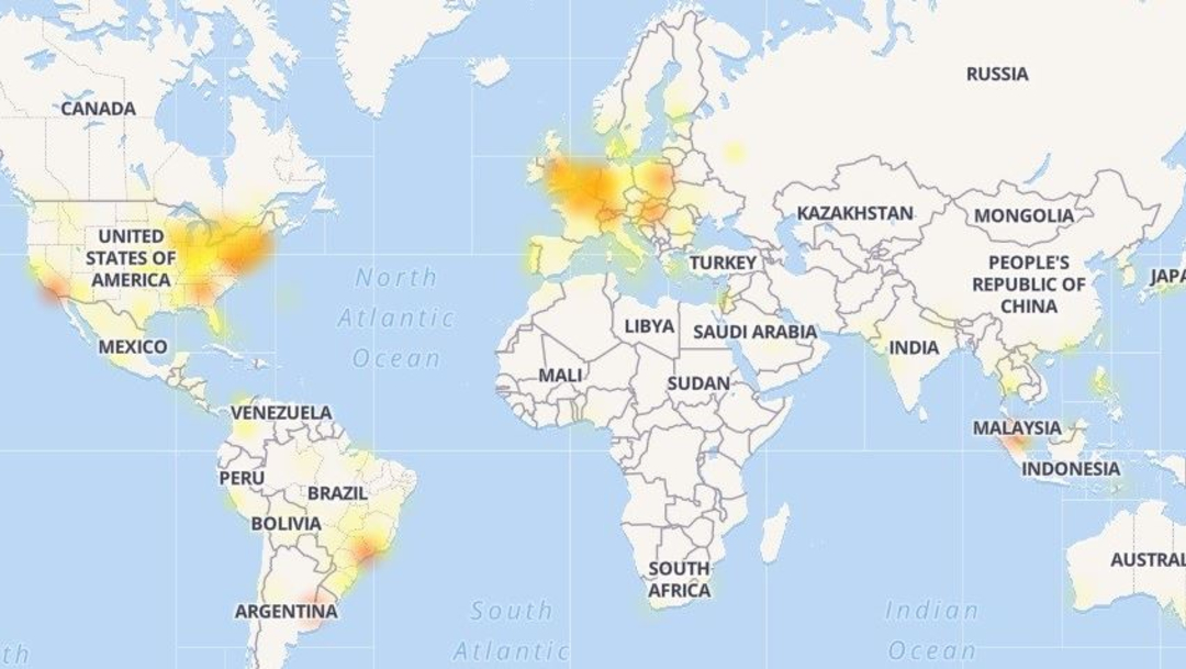 Foto: Mapa de los problemas experimentados por Facebook, 9 julio 2019