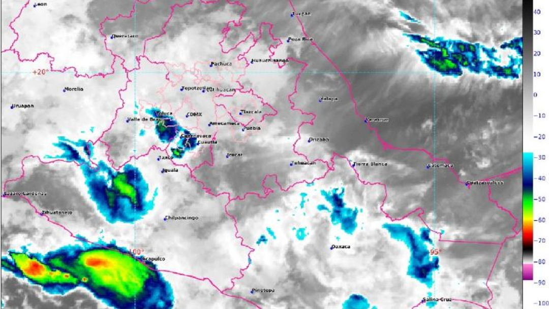 Foto:La imagen de satélite muestra nubosidad asociada a lluvias en el centro del país 13 julio 2019