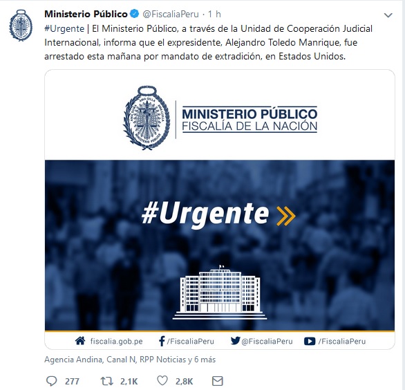 Mensaje del Ministerio Público peruano