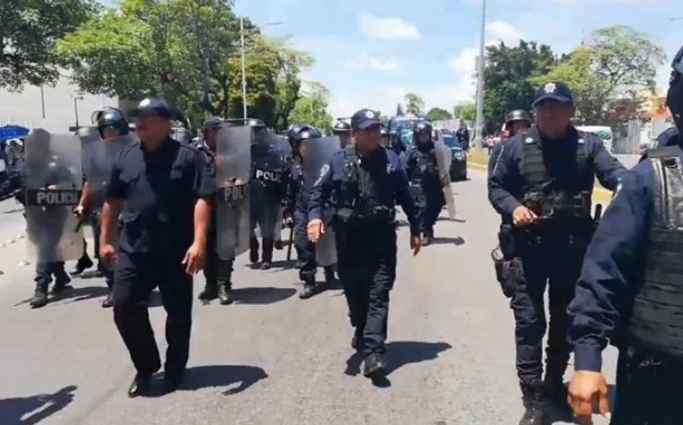 Foto: policías antimotines de Tabasco, 8 de julio 2019. Twitter @TabascoHOY
