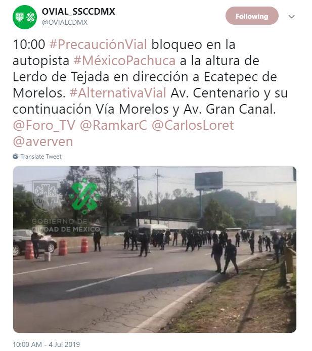 IMAGEN Policías federales realizan nuevo bloqueo en la México-Pachuca (SSC CDMX)