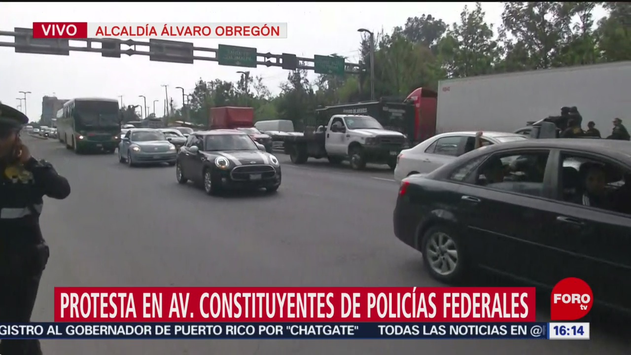 Policías federales protestan en avenida Constituyentes