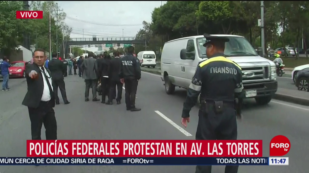 Policías federales protestan en Constituyentes y avenida de las Torres, CDMX