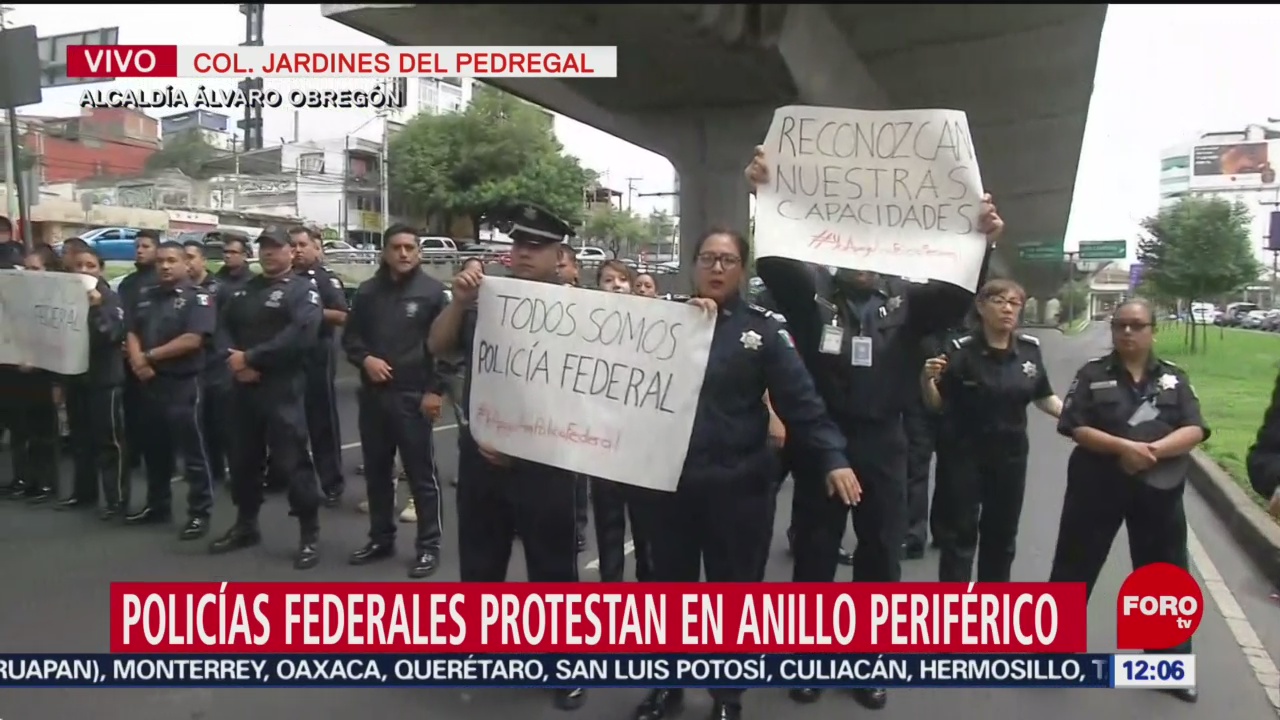 Policías federales se manifiestan y bloquean Periférico Sur, CDMX