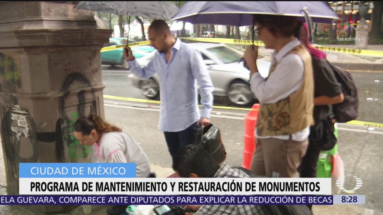 Realizan obras de limpieza y restauración a monumentos en Reforma, CDMX