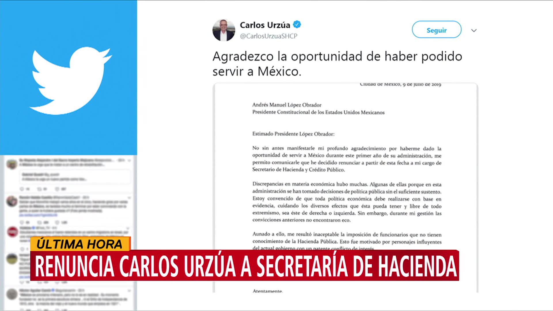 Renuncia Carlos Urzúa a la Secretaría de Hacienda y Crédito Público