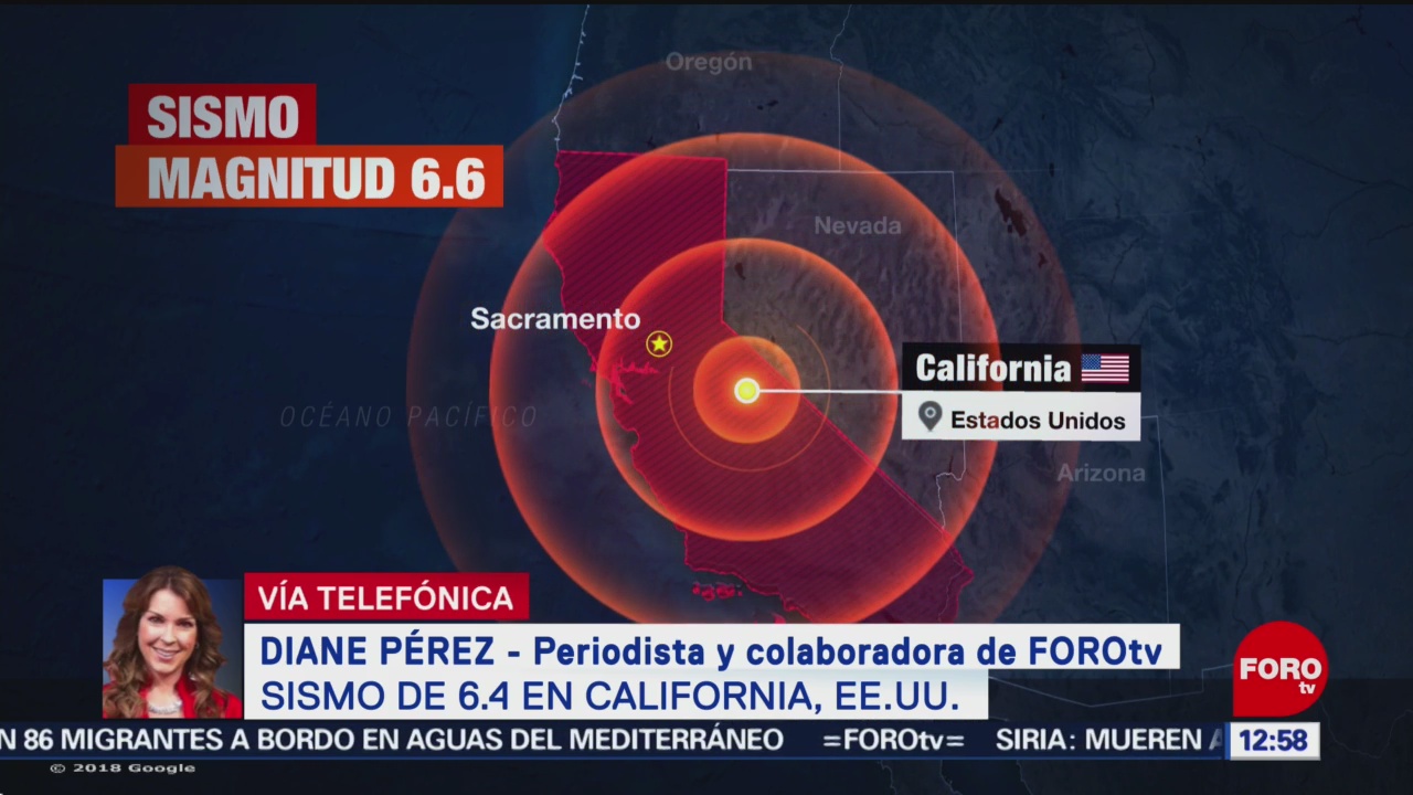 Reportan sismo de magnitud 6.4 en California, Estados Unidos