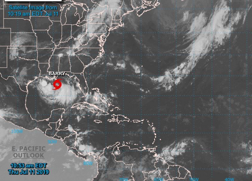 Foto: Tormenta Tropical Barry en el Golfo de México,12 de julio de 2019 (Centro Nacional de Huracanes)