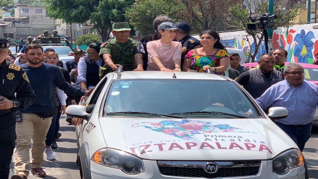 Foto Sheinbaum recorre con Guardia Nacional Iztapalapa 4 julio 2019