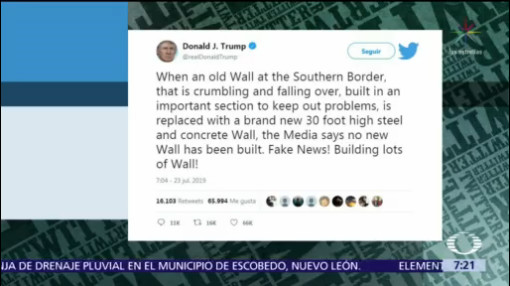 Trump reitera que hay avances en construcción de muro fronterizo
