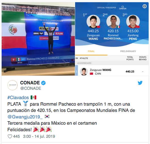 Foto Rommel Pacheco gana plata en Mundiales de Natación 14 julio 2019