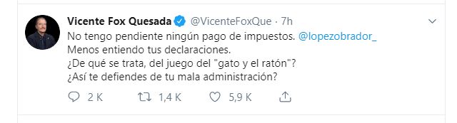Twitter: @VicenteFoxQue, 20 julio 2019