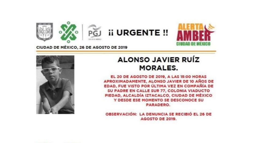 Foto Alerta Amber Ayuda a localizar a Alonso Javier Ruíz Morales