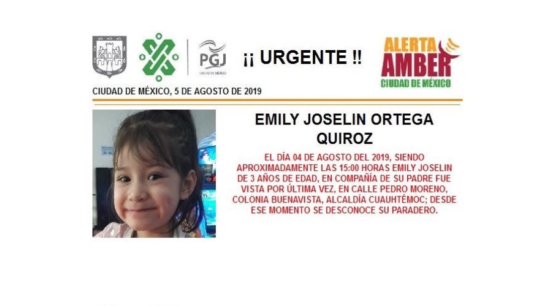 Foto Alerta Amber para ayudar a localizar a Emily Joselin Ortega 5 agosto 2019