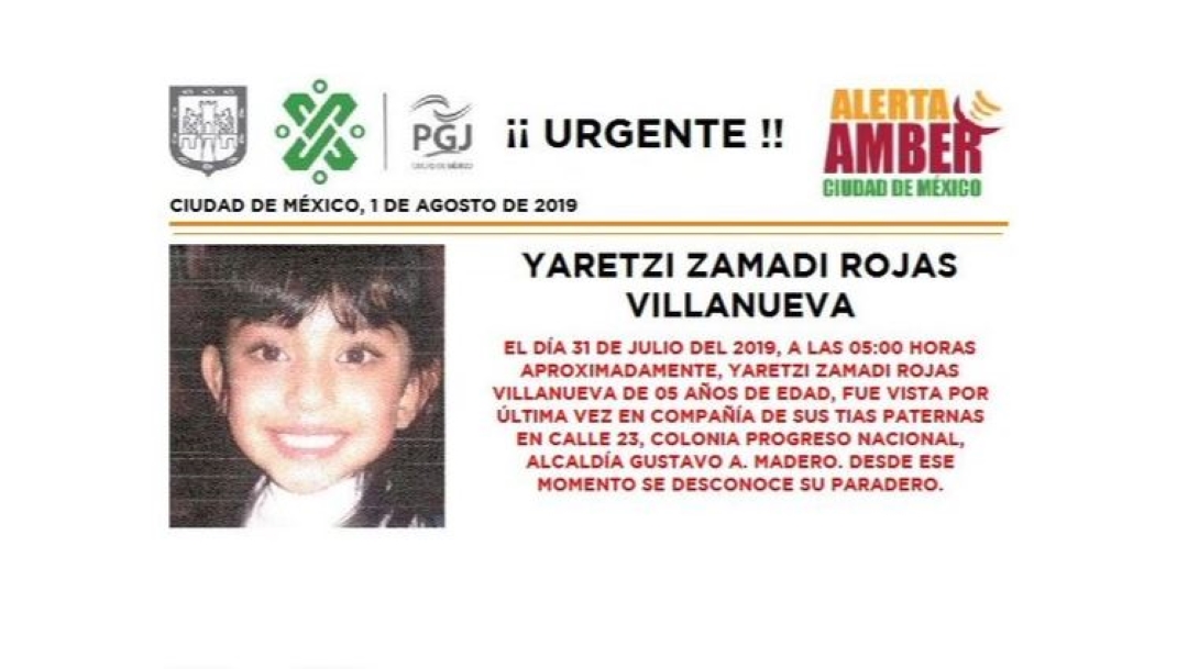 Alerta Amber: Ayuda a localizar a Yaretzi Zamadi Rojas Villanueva