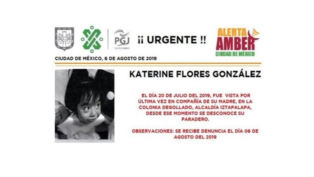 Alerta Amber: Ayuda a localizar a Katerine Flores González