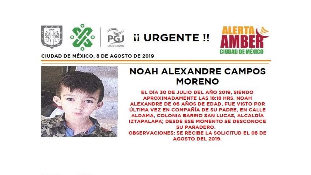 Foto Alerta Amber para localizar a Noah Alexandre Campos Moreno 8 agosto 2019
