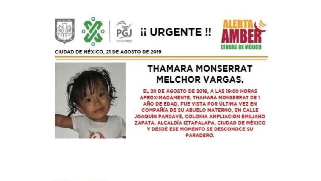 Foto Alerta Amber para localizar a Thamara Monserrat Melchor Vargas 21 agosto 2019