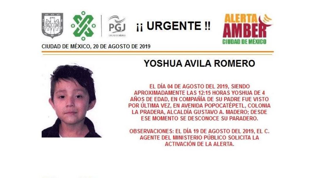 Alerta Amber: Ayuda a localizar a Yoshua Avila Romero