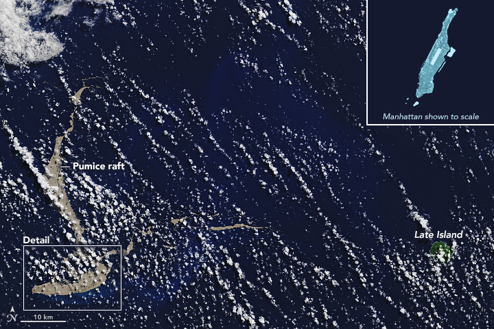 FOTO Balsa de piedra pómez flota en el Pacífico, reporta NASA (Earth Observatory)