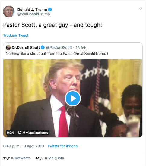 Foto: Tweets de Donald Trump. 4 agosto 2019