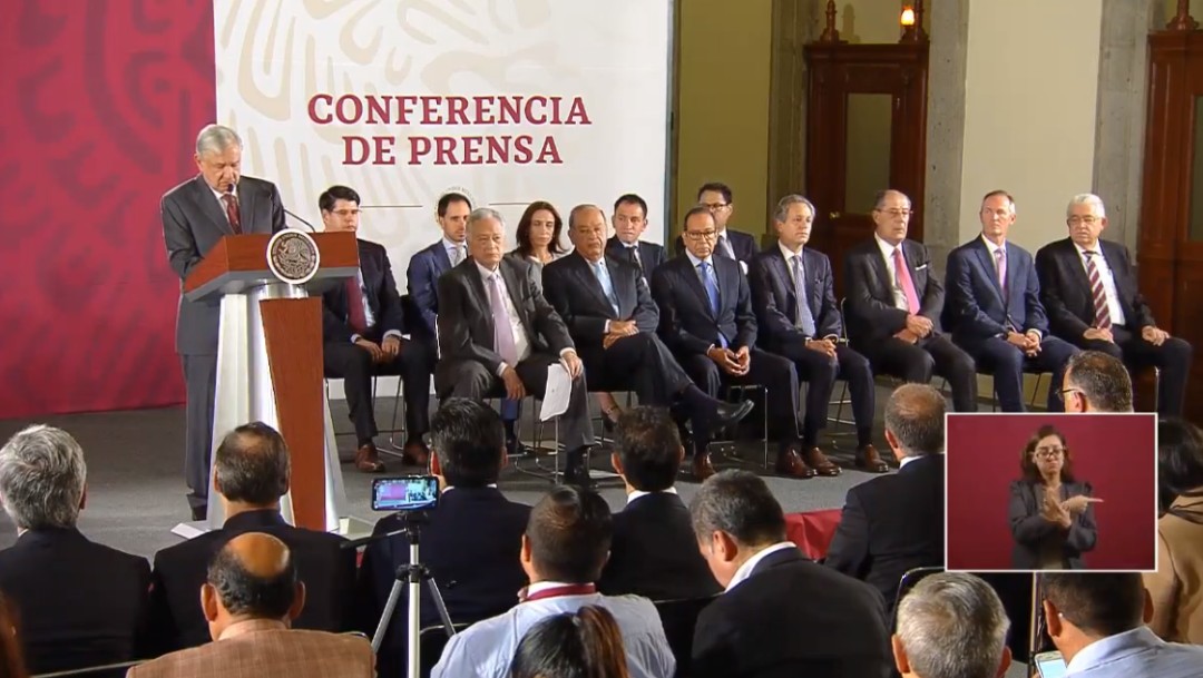Foto: Empresarios conferencia prensa de AMLO, 27 de agosto de 2019, Ciudad de México 