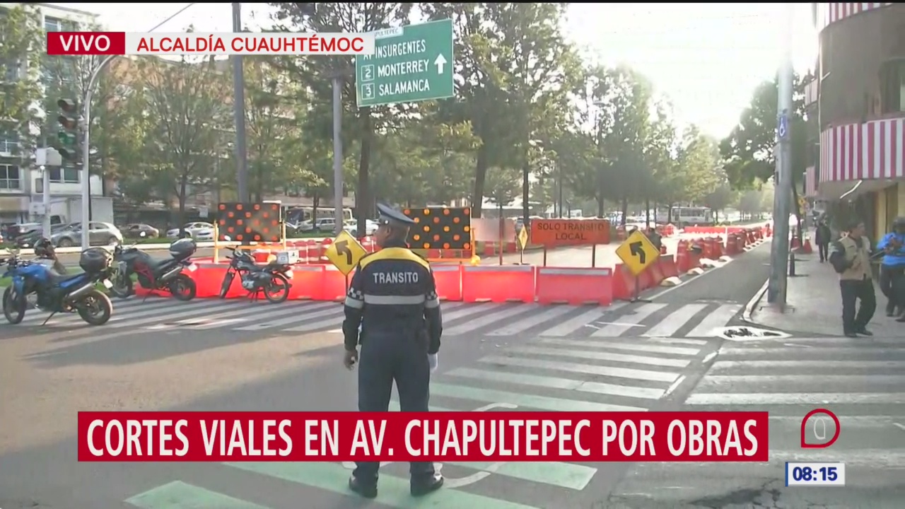 Cortes viales en la avenida Chapultepec por obras