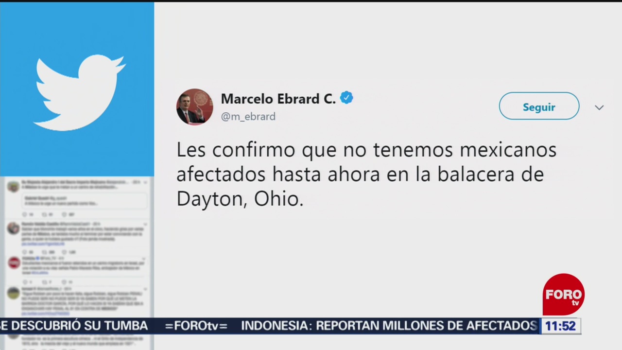 FOTO: Ebrard confirma que no hay mexicanos entre víctimas del tiroteo en Dayton, 4 Agosto 2019