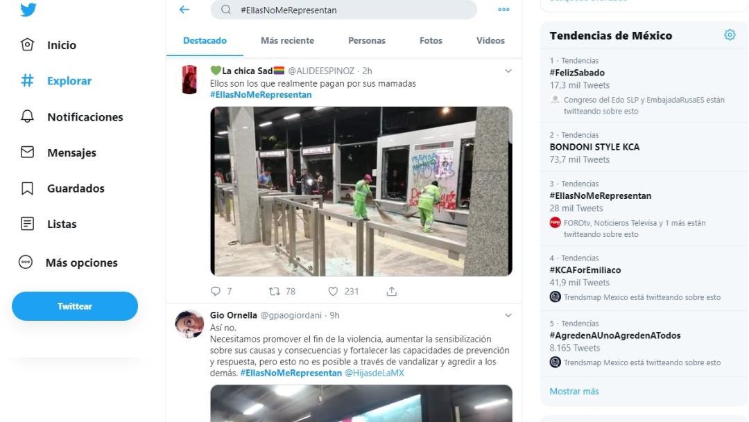 Foto: En Twitter se difunde el “#EllasNoMeRepresentan" con el que mujeres rechazaron los actos de vandalismo, 17 agosto 2019