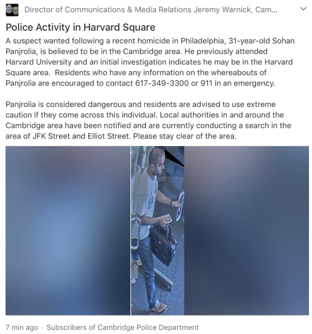 FOTO Detienen a presunto tirador en Universidad de Harvard. (Policía Cambridge)