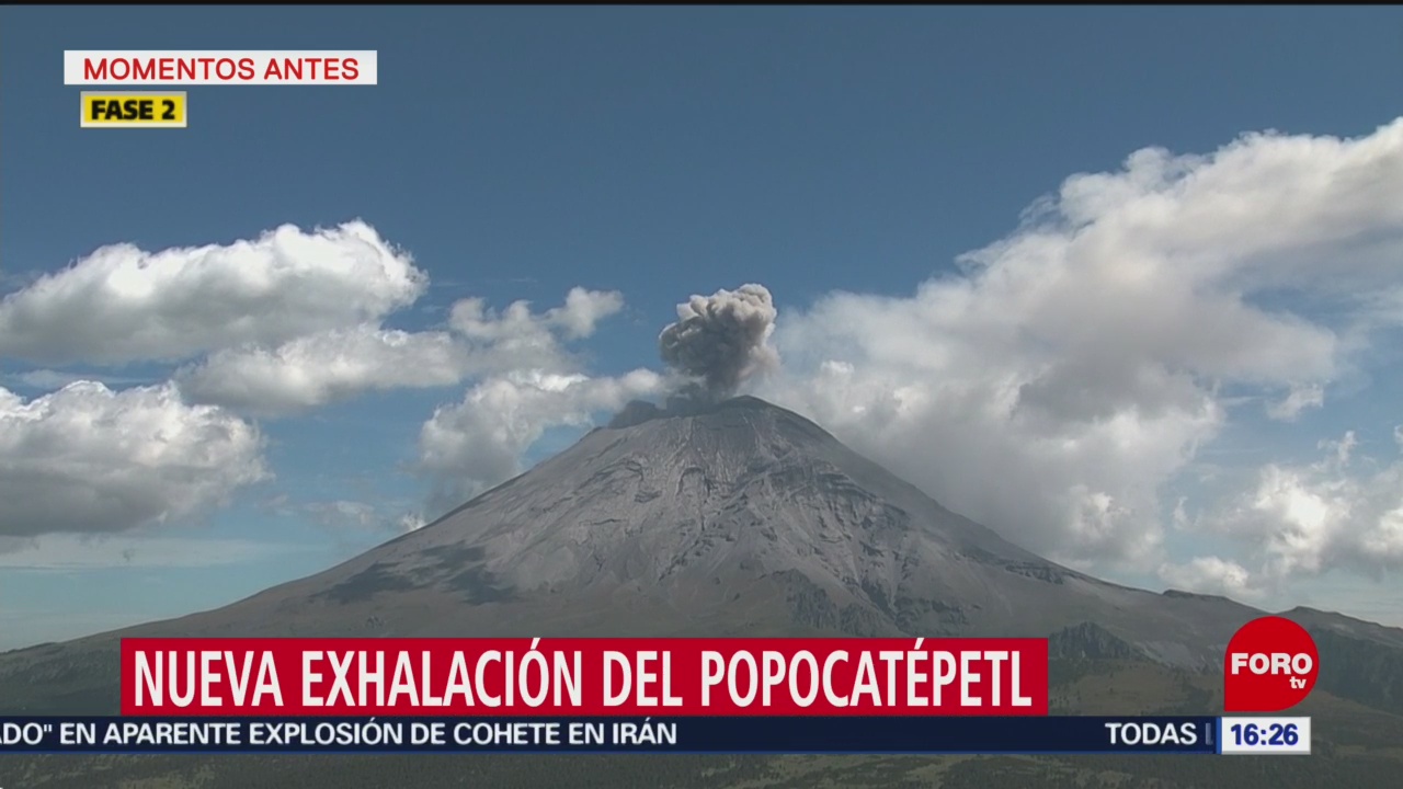 FOTO: Nueva exhalación del Popocatépetl la tarde de este sábado, 31 Agosto 2019