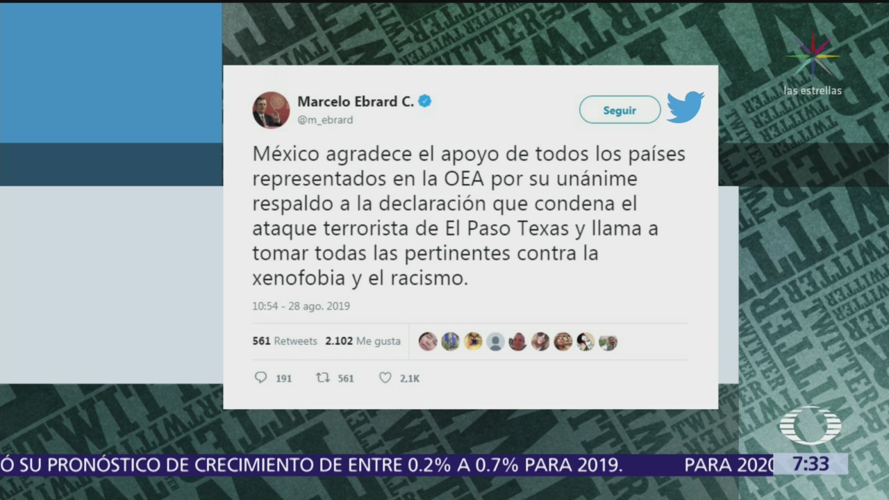 OEA respalda condena de México por ataque en El Paso, Texas
