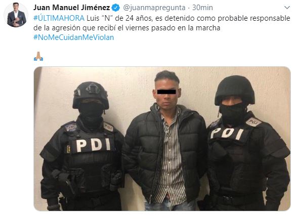 Foto Detienen a sujeto que golpeó a reportero durante marcha #NoMeCuidanMeViolan 21 agosto 2019